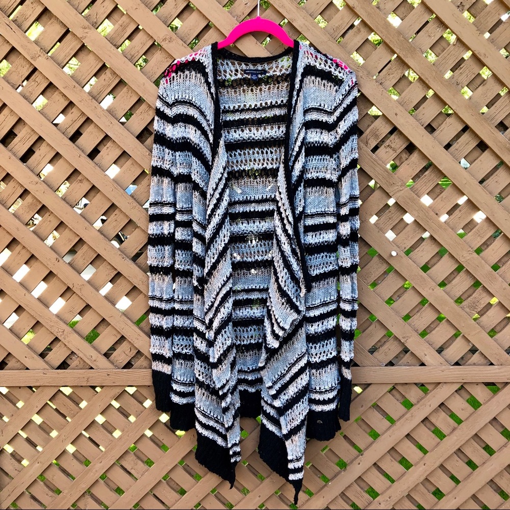 American Eagle Long Cardigan Sweater Open Knit
